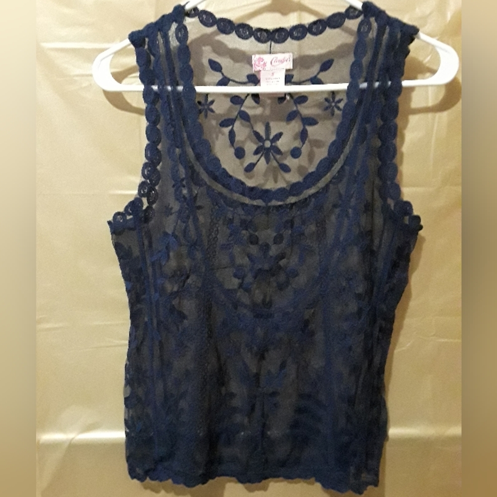 Candie's Dark Blue Floral Lace Tank Top